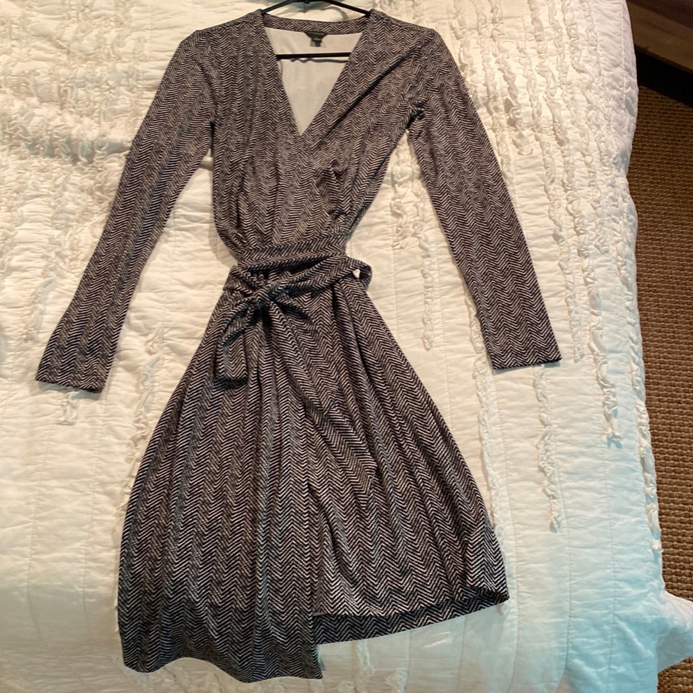Ann Taylor, black and white wrap dress